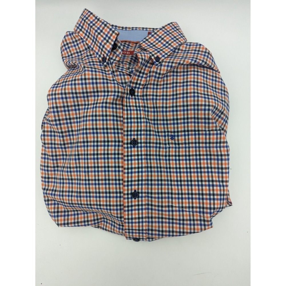 IZOD Mens‎ size LGingham Check Button Down Shirt Orange Navy Blue Long Sleeve
